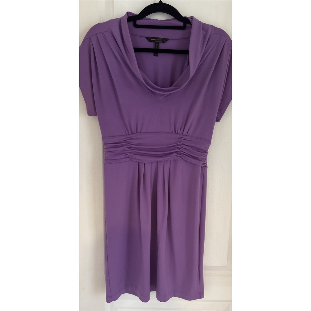 Women's BCBG MAXAZRIA Purple Violet Dress Drape Neck Career Sz M Summer